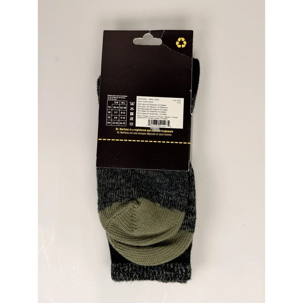 Dr. Martens Men's‎ Cotton Crew Socks, Black/Grey/Olive, Size S/M (3–8)